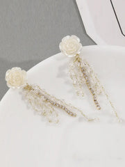 Weiße Rose Strass Quaste Ohrringe