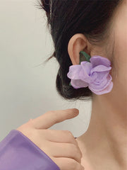 Retro Chiffon 3D Flower Stud Earrings