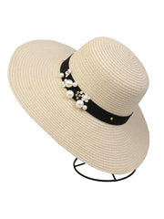 Chapeau de soleil pliable vintage à large bord avec perles