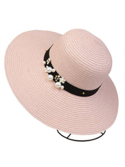 Chapeau de soleil pliable vintage à large bord avec perles
