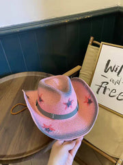 Retro Pink Star Häkelknoten Cowboy Sonnenhut