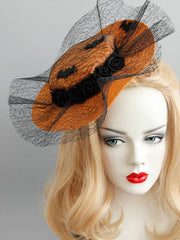 Chapeau de chauve-souris orange rétro en dentelle pour Halloween