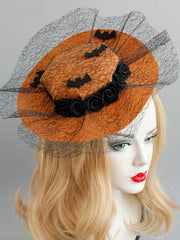 Chapeau de chauve-souris orange rétro en dentelle pour Halloween