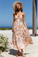 Robe camisole froncée à imprimé floral et col en V