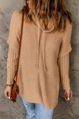 Tunika-Pullover mit Kordelzug, Wasserfallausschnitt und Seitenschlitz