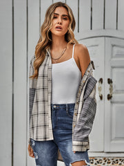 Plaid Button Down Curved Hem Shacket