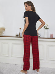 V-Neck Top Gingham Pants Lounge Set