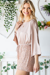 Strampler mit Pailletten und Tunnelzug in der Taille und Dolman-Ärmeln