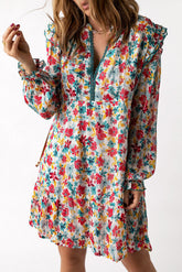 Kleid mit Blumenmuster, gekerbtem Ausschnitt und Volantärmeln
