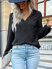 Swiss Dot Lace Trim Blouse