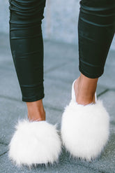 White Fuzzy Round Toe Home Slippers