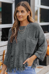Rippstrickpullover im Used-Look mit Brusttasche