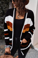 Cardigan long rayé ouvert sur le devant à épaules tombantes