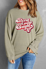 Green Merry & Bright Sequined Ribbed Graphic Sweatshirt