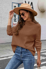 Pull côtelé à col roulé ajouré