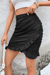 Mini-jupe froncée à ourlet volanté