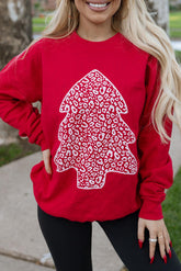 Sweat-shirt graphique à imprimé léopard rouge et sapin de Noël