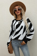 Pull à col rond et épaules tombantes à imprimé animal