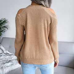 Pull à manches longues et épaules dénudées en tricot côtelé
