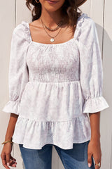 Haut babydoll à volants et smocks floraux