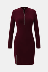 Quarter Zip Rib-Knit Dress