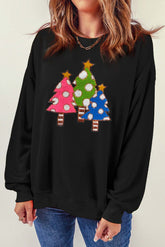 Schwarzes Sweatshirt mit Rundhalsausschnitt und Weihnachtsbaum-Grafik