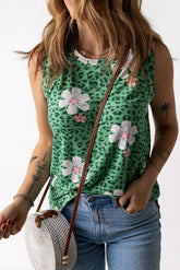 Bedrucktes Tanktop mit seitlichem Schlitz und Rundhalsausschnitt