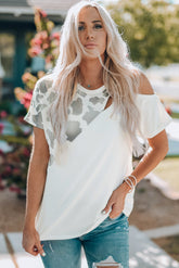 Bedrucktes Cold-Shoulder-Kurzarm-T-Shirt