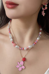 Flower Heart Pendant Layered Necklace