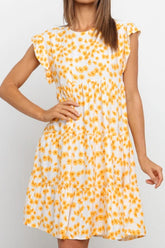 Mini-robe fleurie à col rond et volants