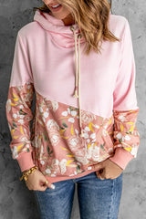 Hoodie mit Kordelzug und Blumenmuster in Farbblock-Optik