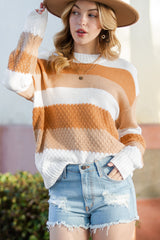 Kastanienbrauner Strickpullover mit Farbblockdesign und langen Ärmeln