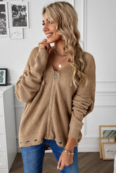 Cardigan à capuche zippé effet vieilli