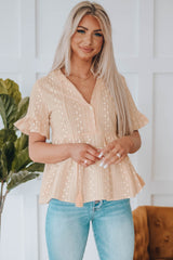 Embroidered Tassel Flounce Sleeve Babydoll Blouse