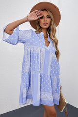 Minikleid mit Paisley-Muster und Dreiviertelärmeln