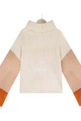 Rippstrickpullover mit Wasserfallausschnitt und Farbblockdesign