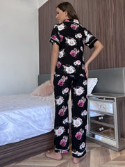Floral Short Sleeve Shirt Pants Lounge Set
