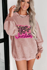 Rosa Sweatshirt mit „Merry Christmas“-Buchstabengrafik