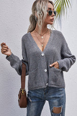 Button-Down Drop Shoulder Rib-Knit Cardigan