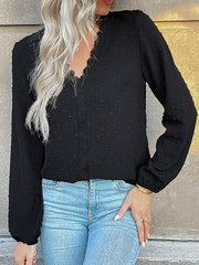 Swiss Dot Lace Trim Blouse