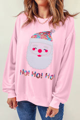 Rosa HO HO HO Sweatshirt mit Weihnachtsmann-Grafik und Pailletten