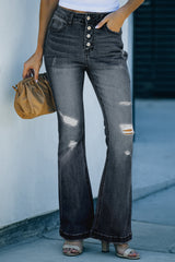 Schlagjeans mit Knopfleiste im Used-Look