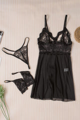 Ensemble nuisette en dentelle et maille à bretelles spaghetti