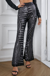 Schlaghose mit Pailletten und hoher Taille