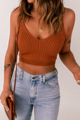 Geripptes, kurzes Strick-Camisole mit U-Ausschnitt