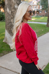 Red Leopard Christmas Tree Print Pullover Graphic Sweatshirt