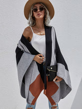 Color Block Rib-Knit Handkerchief Hem Poncho