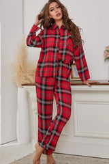 Loungewear-Set mit kariertem Hemd und Hose zum Zuknöpfen