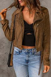 Jacke aus veganem Wildleder mit Reißverschlussdetail
