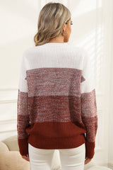 Brauner Pullover mit Farbblockdesign und überschnittener Schulterpartie und geripptem Besatz